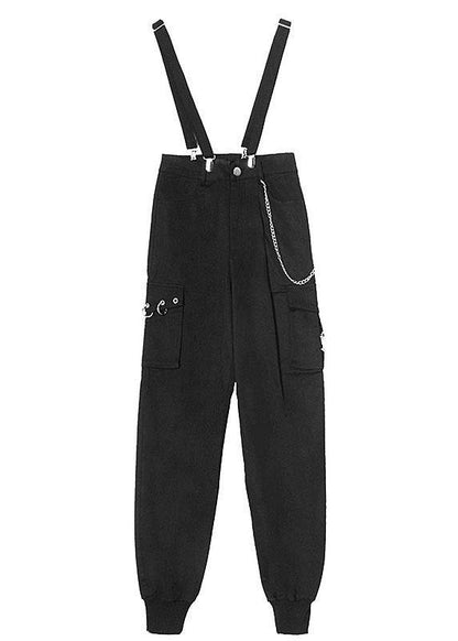 Art Black High Waist Pockets Carpenter Pants