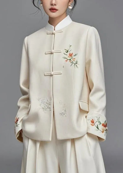 Apricot Button Print Cotton Coats Fall