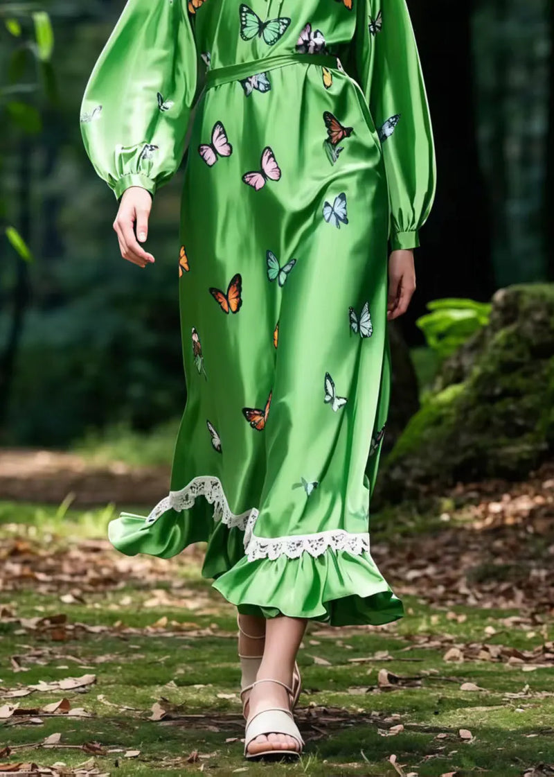Tea Green Butterfly Silk Robe Dresses Spring