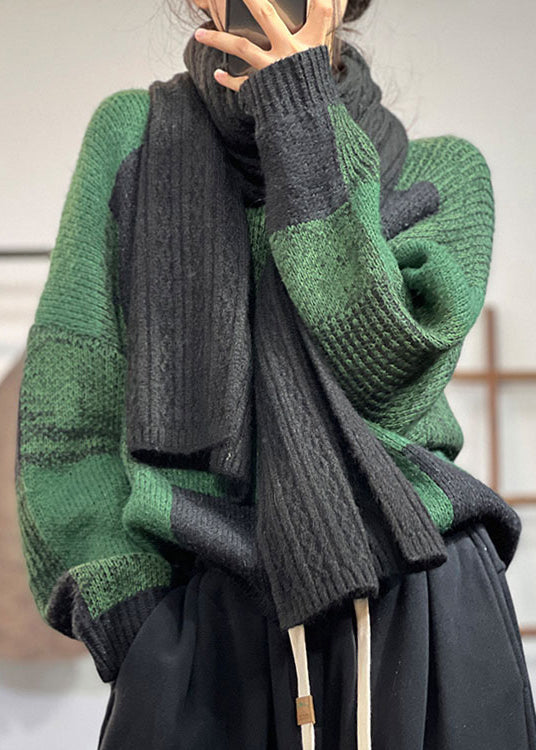 Versatile Green O Neck Thick Knit Sweaters Fall