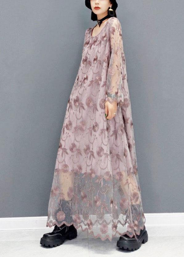 Organic Orange O-neck Long Sleeve Lace Fall Dress