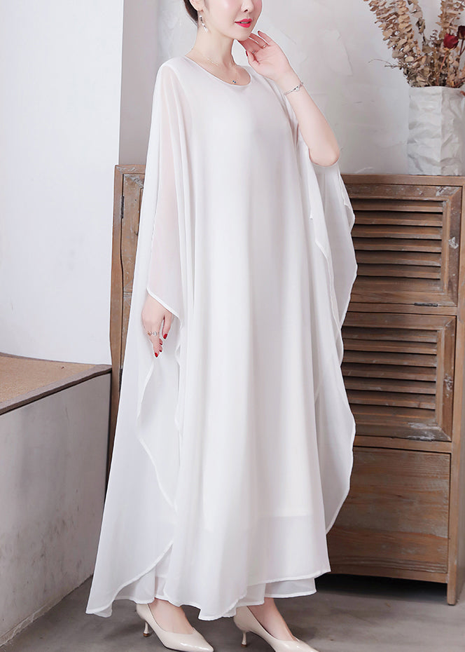 White Chiffon Long Holiday Dresses Long Sleeve