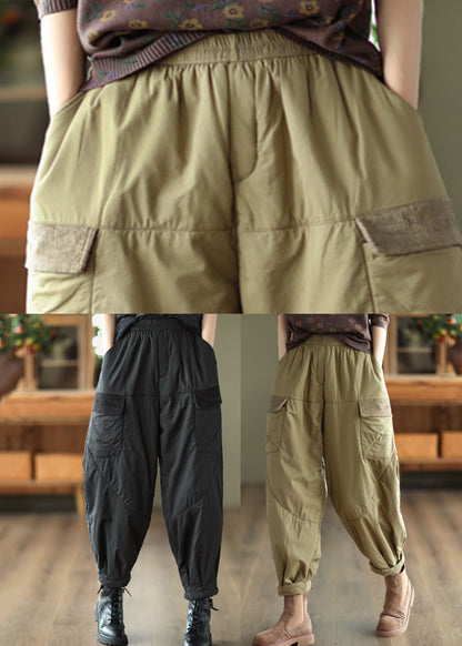 Light Green Pockets Patchwork Fleece Harem Pants