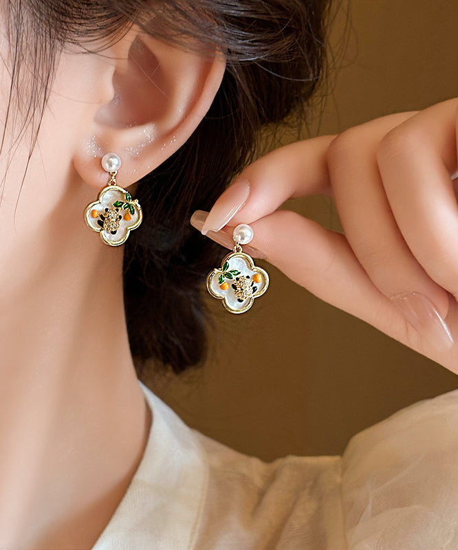 Gold Sterling Silver Alloy Panda Pearl Stud Earrings
