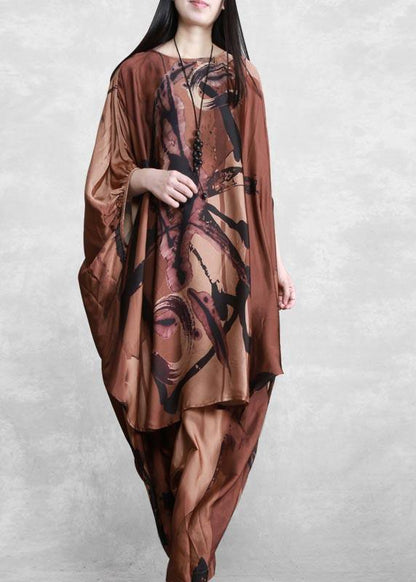 Large Loose Silk Two Piece Suit Irregular Personality Bat Sleeve Suit