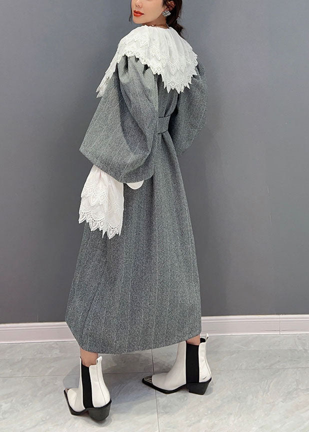 Grey Oversized Woolen Cinch Dress Two Pieces Set Spring
