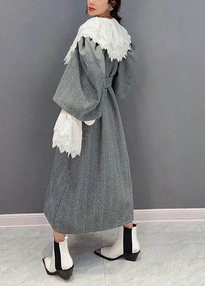 Grey Oversized Woolen Cinch Dress Two Pieces Set Spring