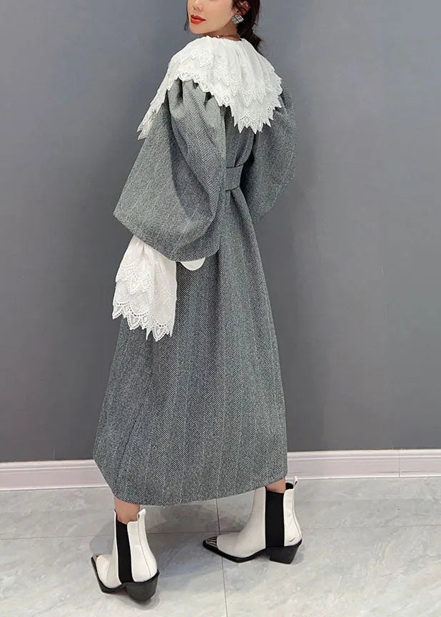 Grey Oversized Woolen Cinch Dress Two Pieces Set Spring