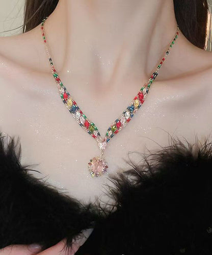 Rainbow Copper Zircon Love Pendant Necklace