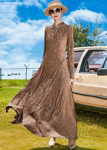 Chocolate Stand Collar Exra Large Hem a Line Dress Spring