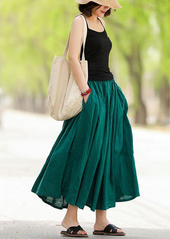 Elastic Waist Pleated Spliced Cotton Skirt for