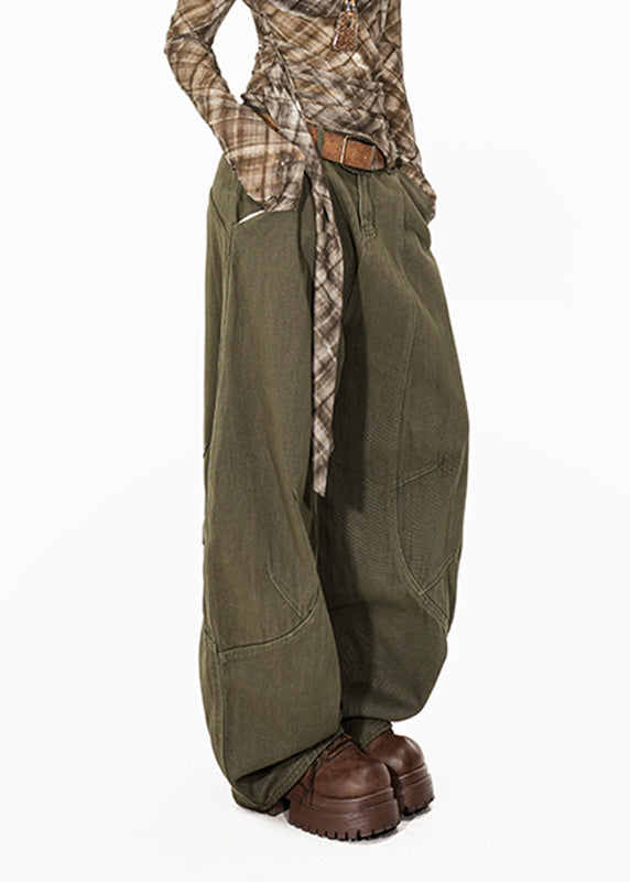 Green High Waist Pockets Straight Jeans
