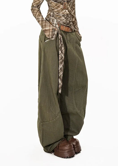 Green High Waist Pockets Straight Jeans