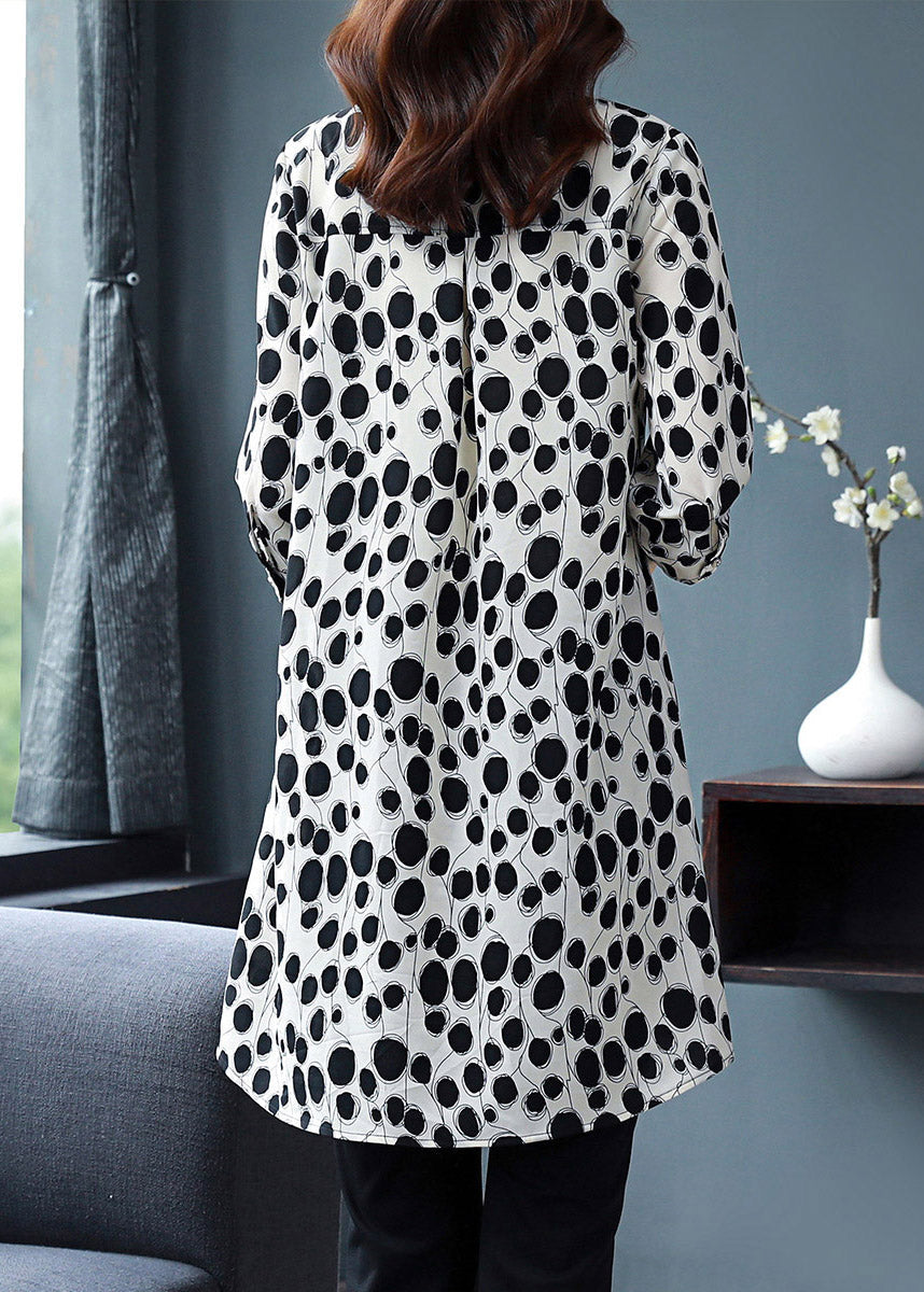 White Peter Pan Collar Button Dot Chiffon Shirt Tops Long Sleeve