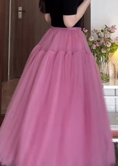 New Pink Wrinkled Tulle Skirt Summer