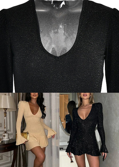 Khaki Patchwork Silk Vacation Mid Dresses Flare Sleeve