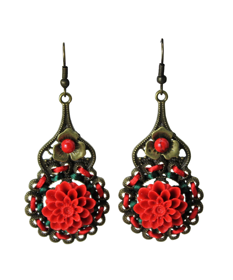 Handmade Red Hollow Out Patchwork Drop Earrings