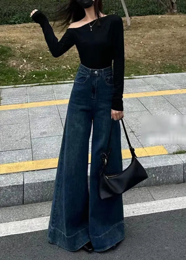 Navy Oversized Denim Wide Leg Pants Fall
