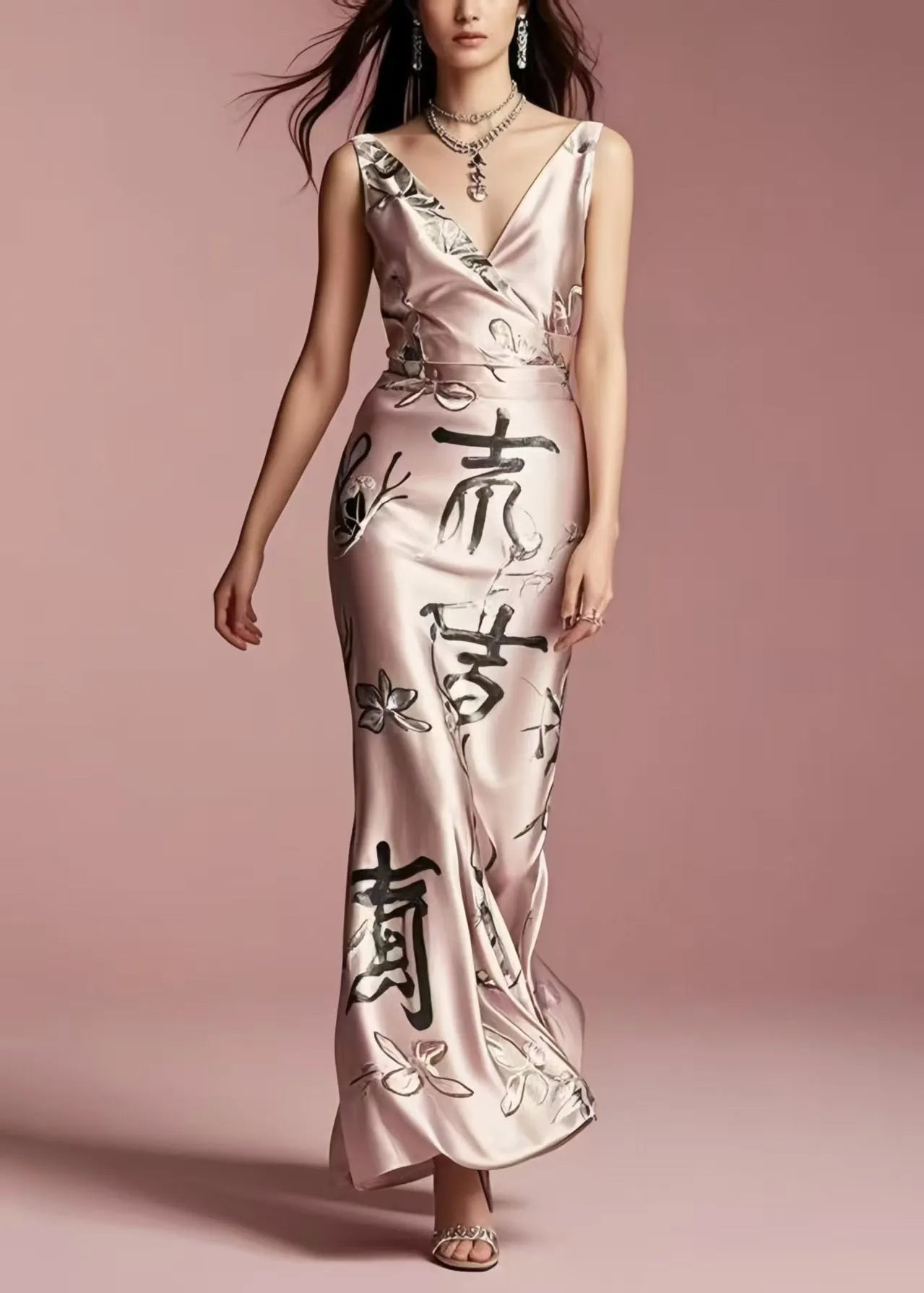 Rose Jacquard Silm Fit Silk Cami Dress Summer