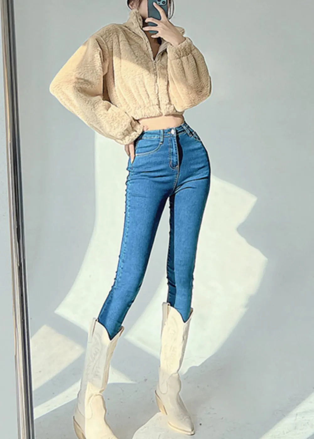 Art Blue Butt Scrunch Denim Capri Athletic Leggings