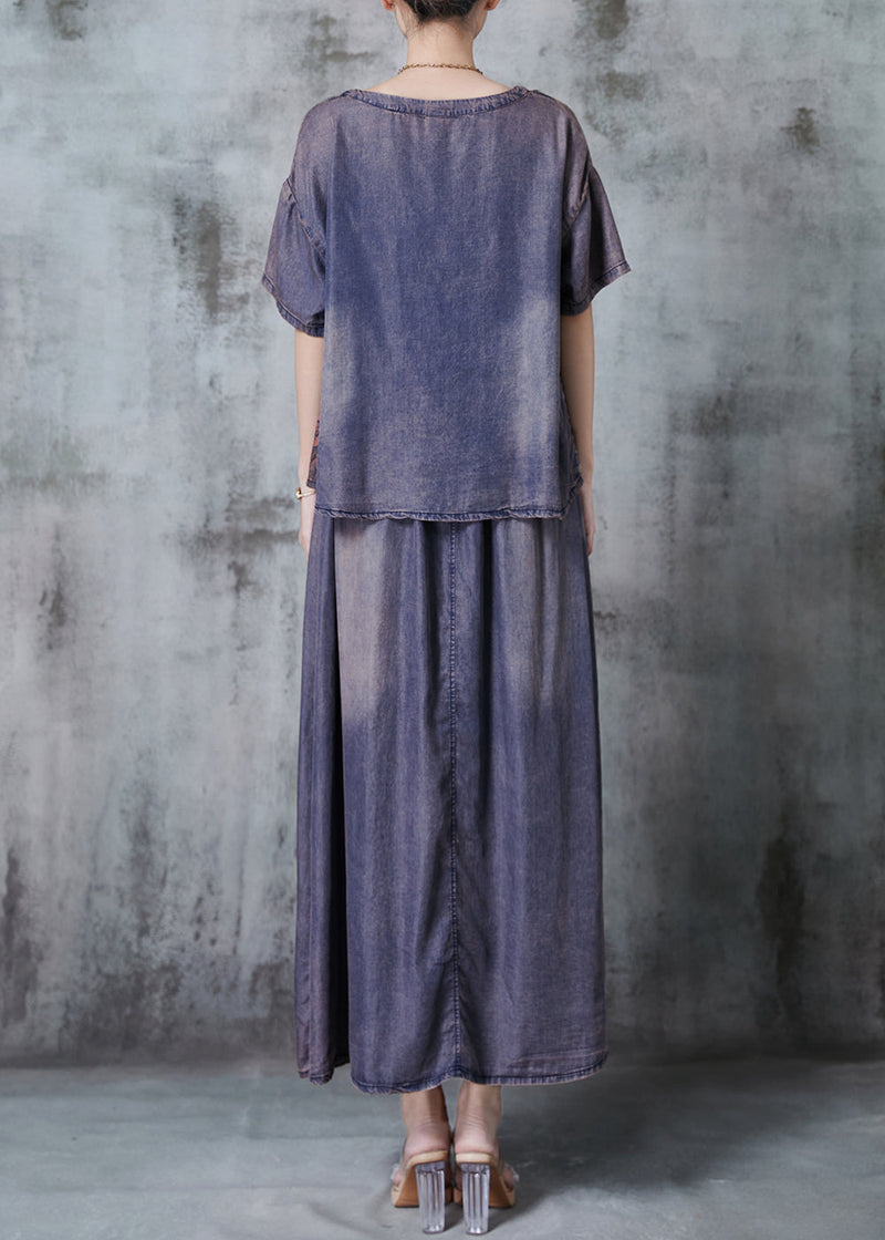 Diy Blue Asymmetrical Patchwork Chinese Button Denim Two Piece Suit Set Summer