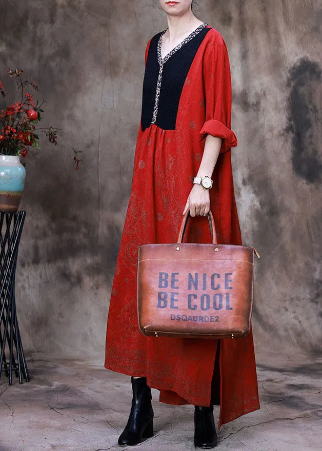 Red Asymmetrical Print Velour Robe Dresses Spring