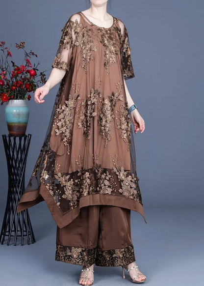 Summer Irregular Dress Wide Leg Pants Suspender Skirt Three Piece Set