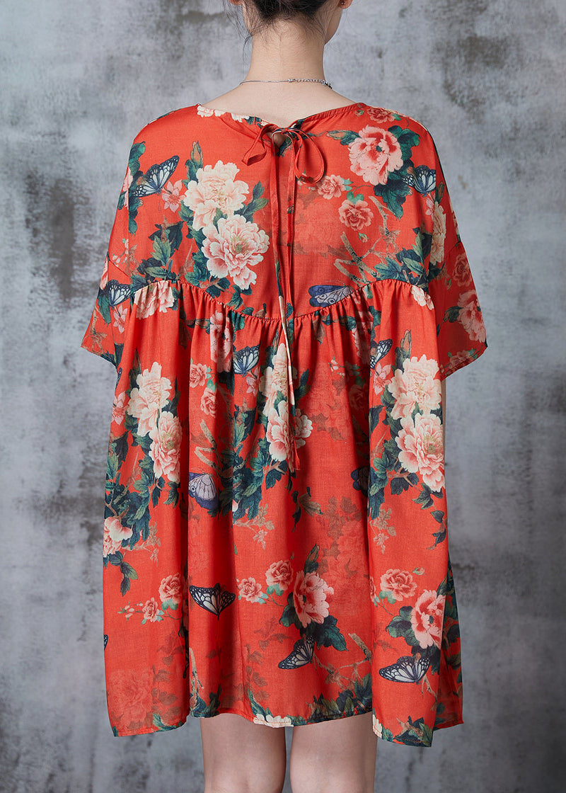 Red Oversized Print Cotton Shirt Top Summer