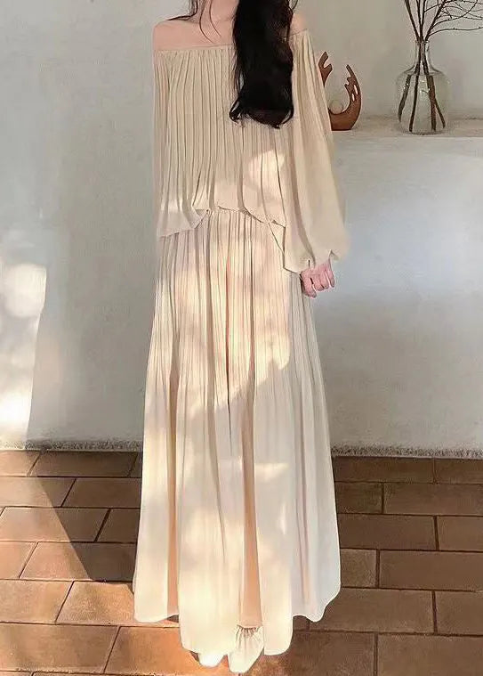 Black Wrinkled Tops and Skirts Cotton Two Pieces Set Long Sleeve