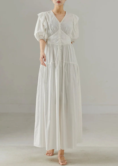 White V Neck Patchwork Cotton Party Dress Summer