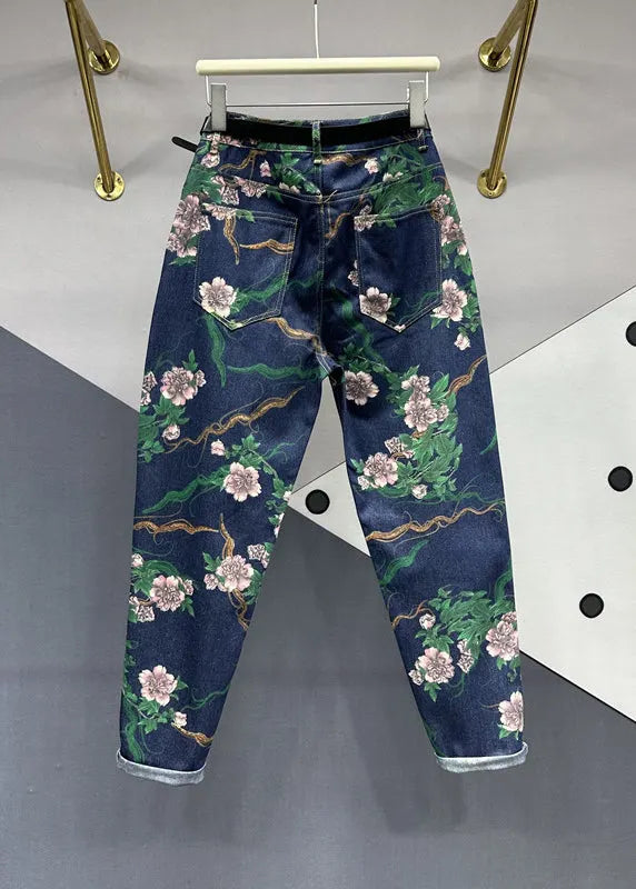 Navy Pockets Patchwork Denim Pants Fall