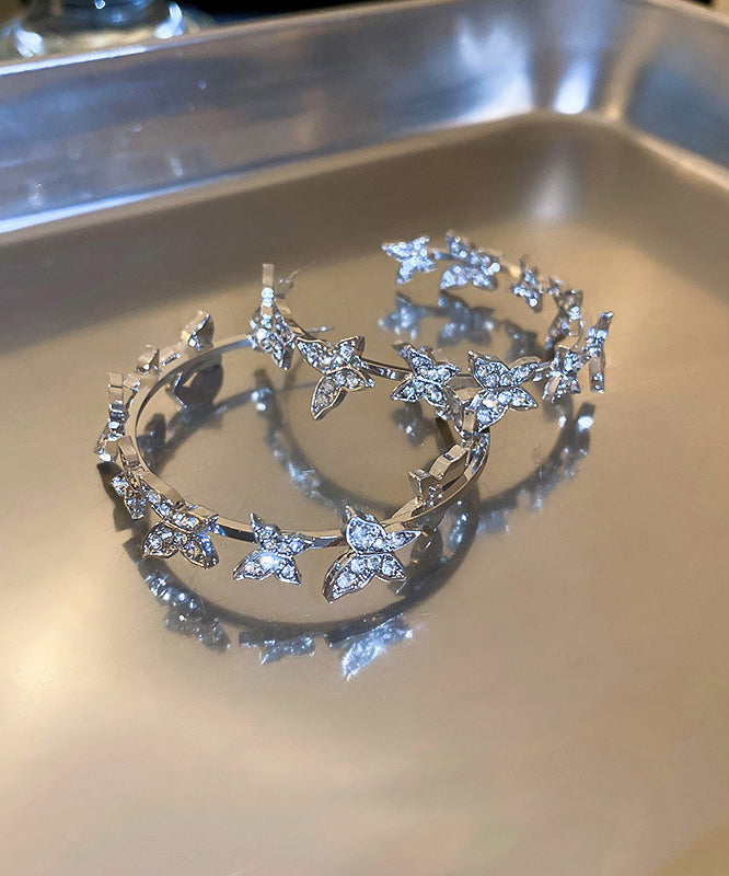 Silk Alloy Butterfly Patchwork Zircon C Shapes Hoop Earrings