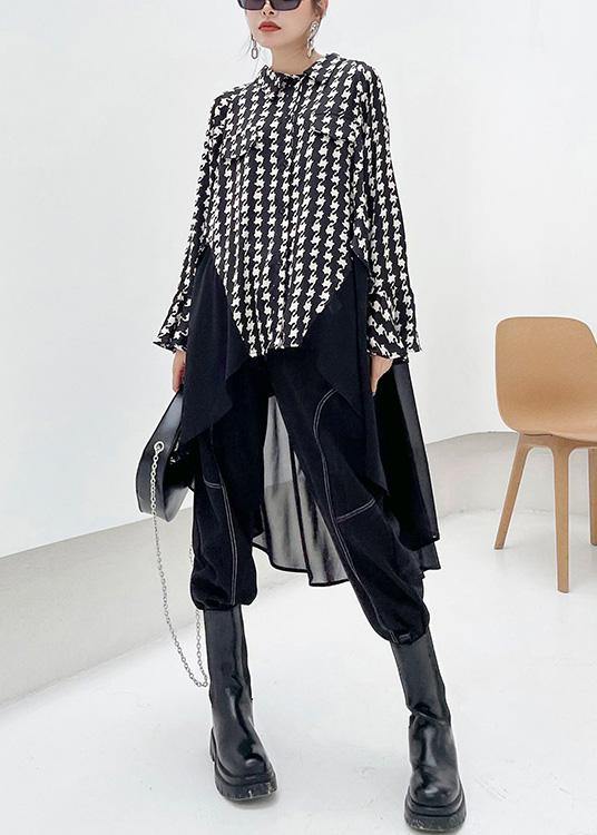 100% Patchwork Lapel Spring Clothes Black Plaid Robes Dress