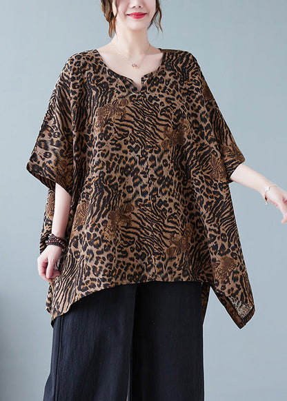 Leopard Yellow O-neck Print T Shirt Batwing Sleeve