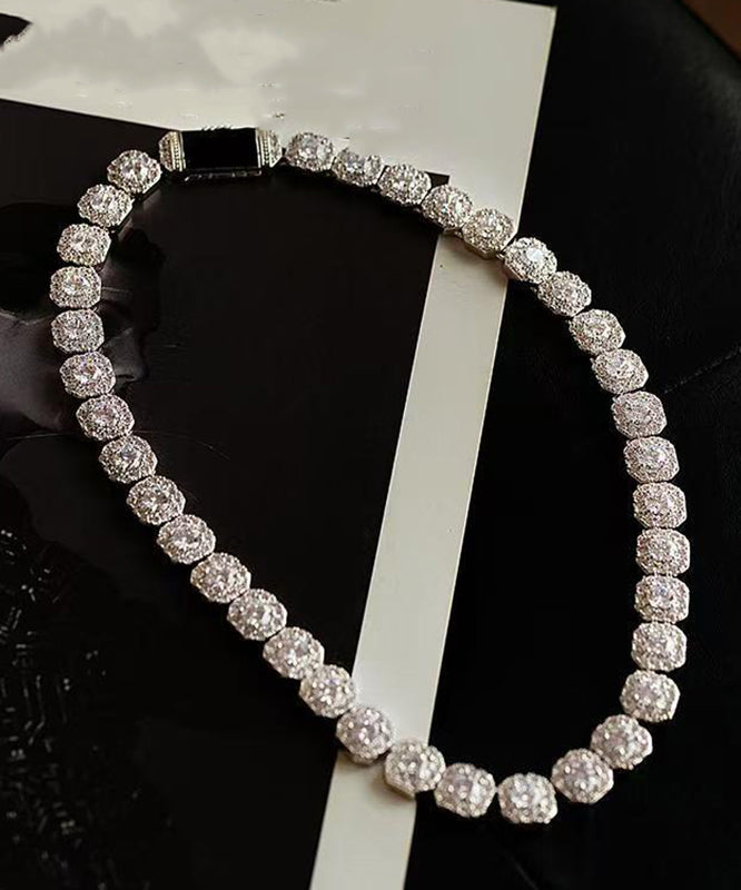 Silk Sterling Silver Zircon Gratuated Bead Necklace