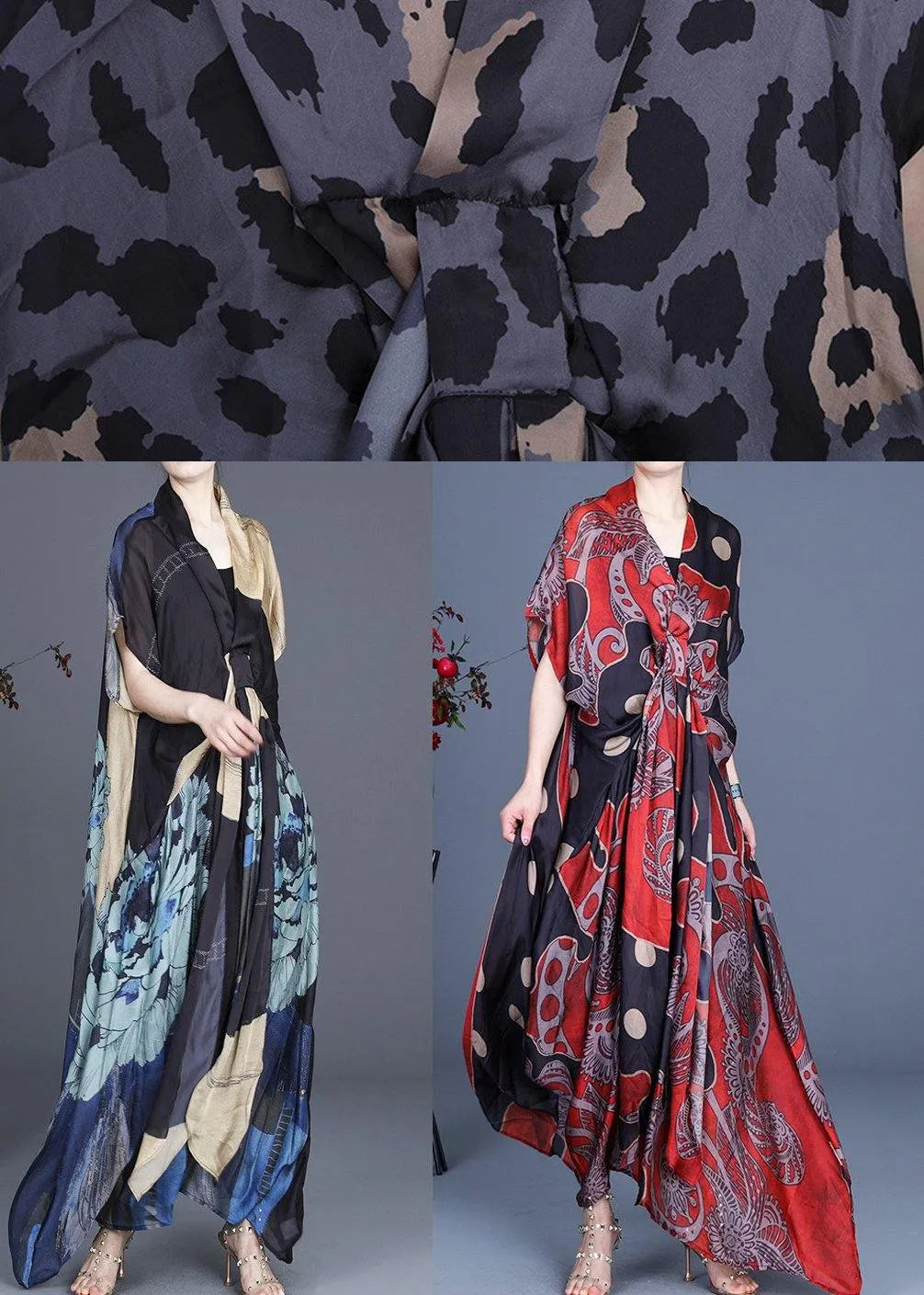Handmade Black Print Asymmetrical Design Silk Two Pieces Set Summer Dress
