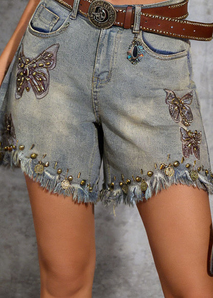 Pockets Rivet Tassel Denim Shorts Summer