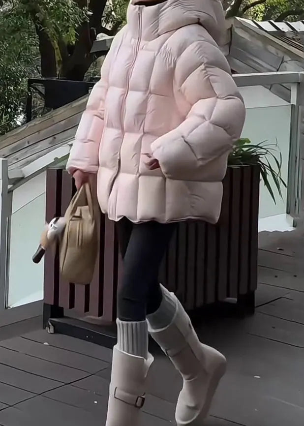 Green Hooded Zippered Drawstring Duck Down Down Coat Winter