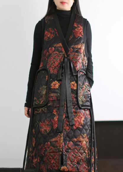 Boutique Black Print Fine Cotton Filled Vests Winter