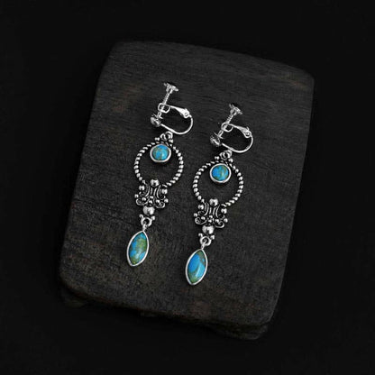 Buddha Stones 925 Sterling Silver Turquoise Waterdrop Pattern Balance Drop Dangle Earrings
