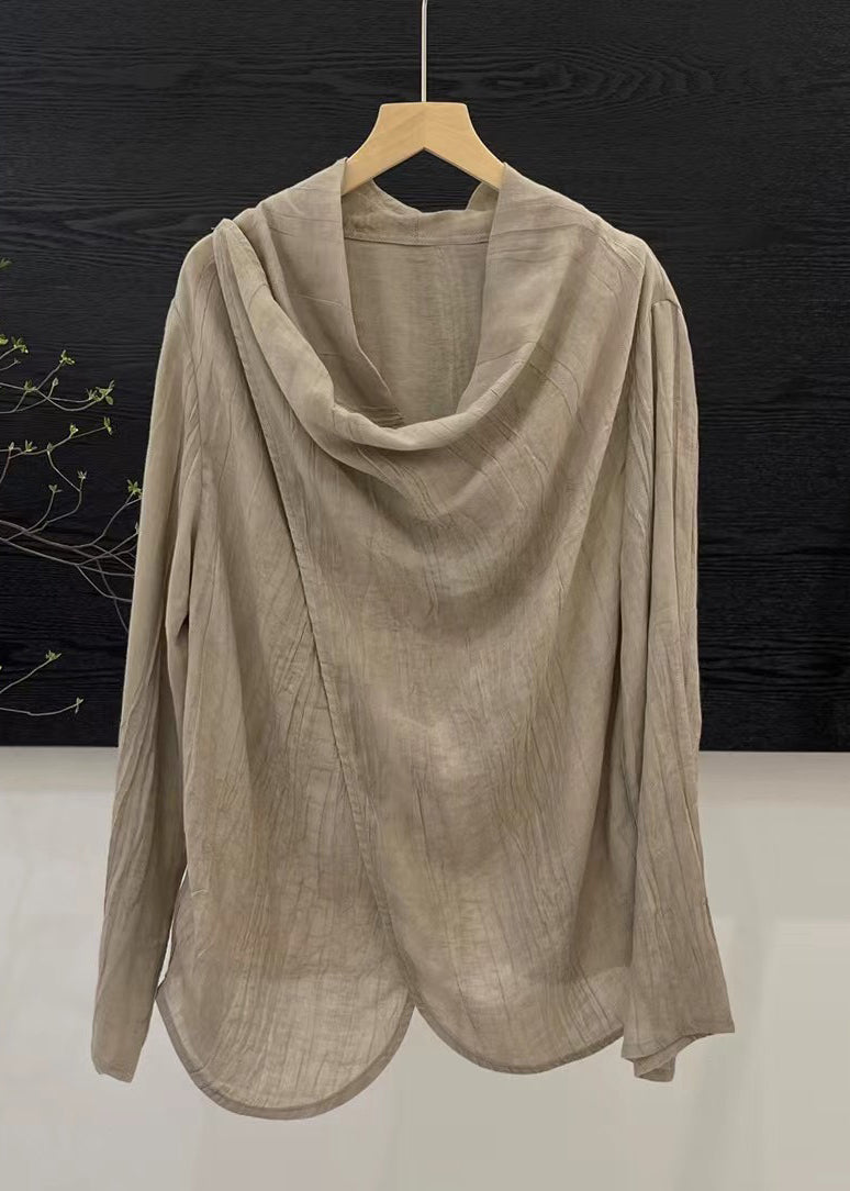 Chinese Style Light Khaki Patchwork Top Spring