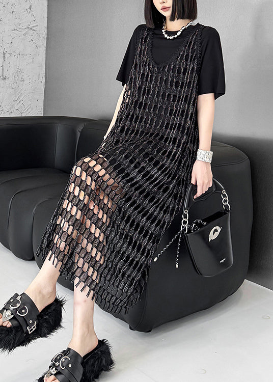 Black O Neck Cotton Two Piece Set Outfits Summer