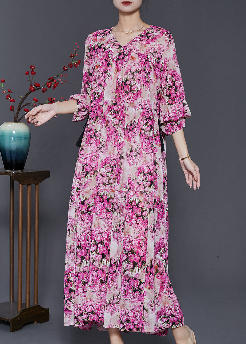 Pink Cinched Print Chiffon Robe Dresses Spring