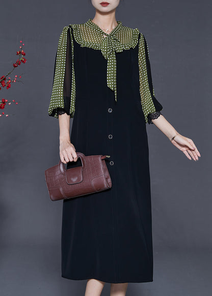 Black Bow Patchwork Chiffon Dresses Lantern Sleeve