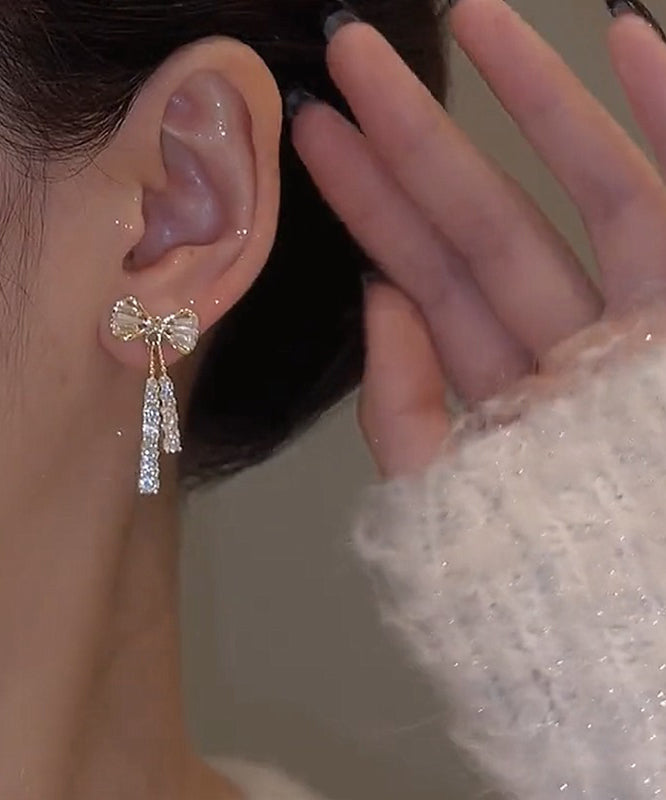 White Sterling Silver Overgild Zircon Crystal Butterfly Drop Earrings
