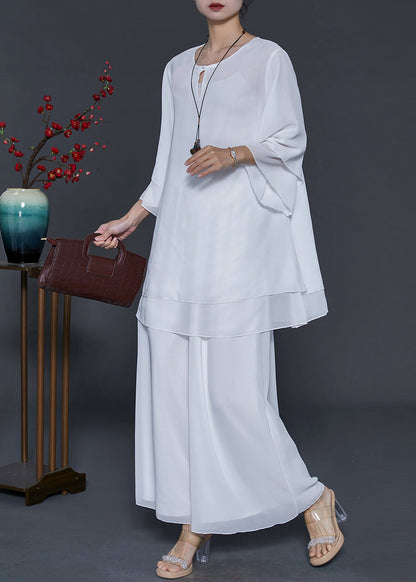 White Layered Chiffon Two Pieces Set Oversized Summer