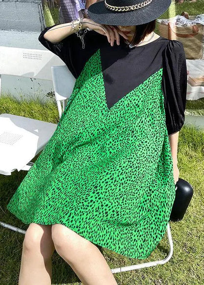 Green Leopard False Two Pieces Shift Dresses