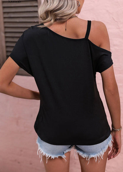 Black One Shoulder Asymmetrical Design Cotton Tanks Summer