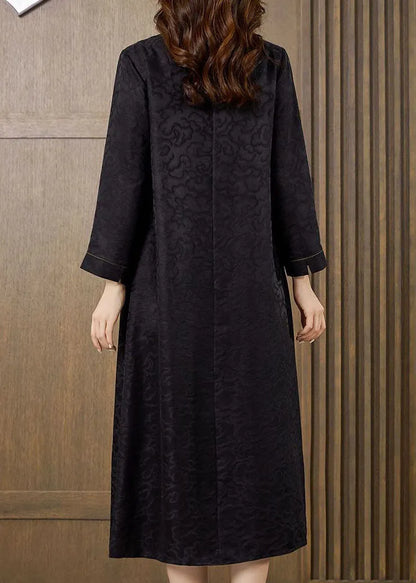 Black Patchwork Jacquard Silk Long Dress Fall