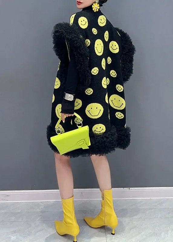 Rose Dot Print Tulle Patchwork Knit Waistcoat Sleeveless